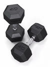 Hexagon PRO Dumbbells - hexagonal Dumbbells, weight 40 lb, black rubber head, knurled handle