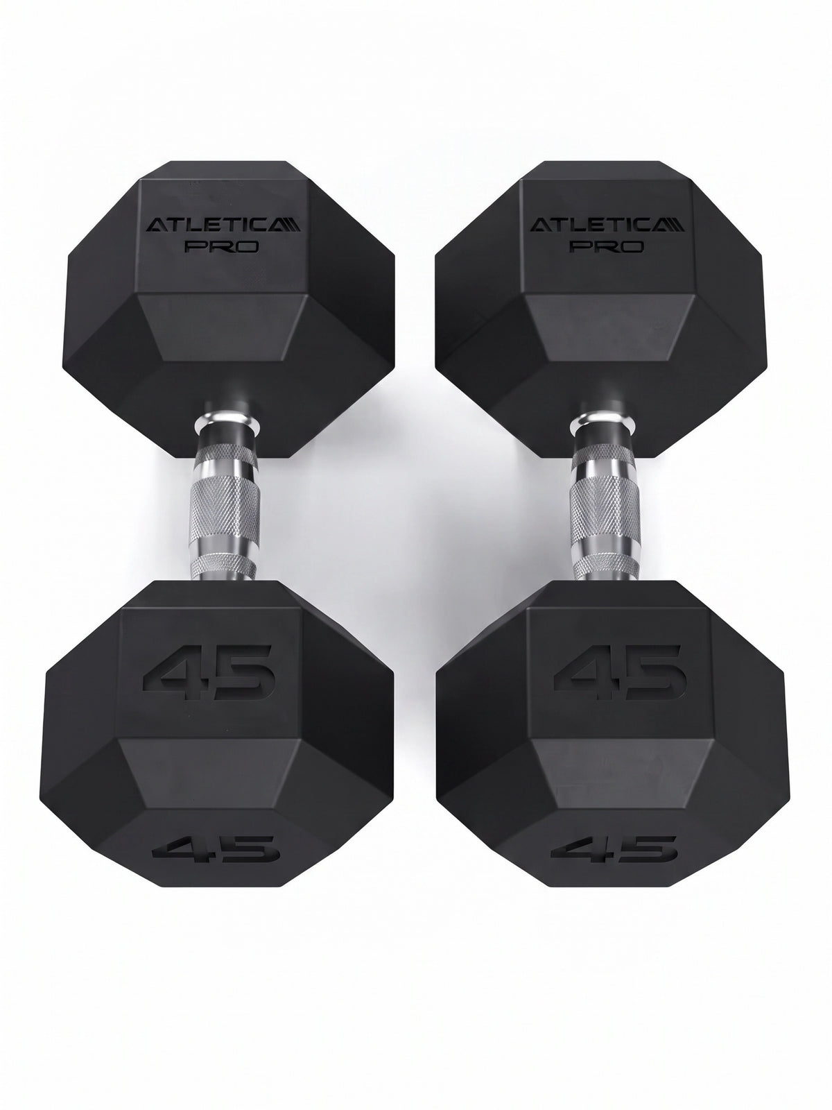 Hexagon PRO Dumbbells - hexagonal Dumbbells, each 45 lb, with knurled Handles