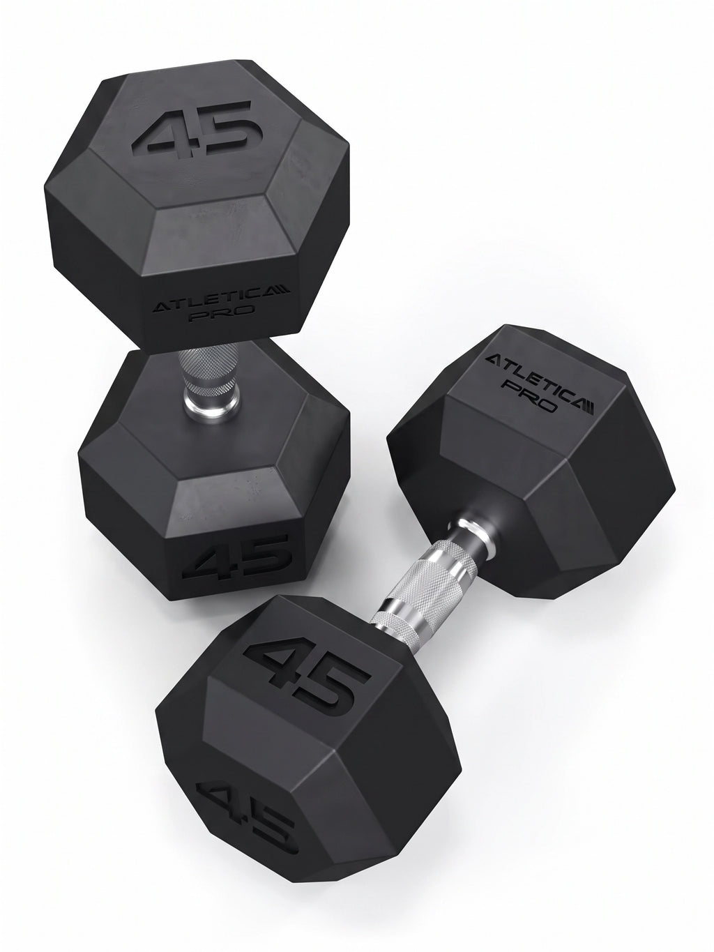 Hexagon PRO Dumbbells - two hexagonal dumbbells, black rubber coating, silver handles