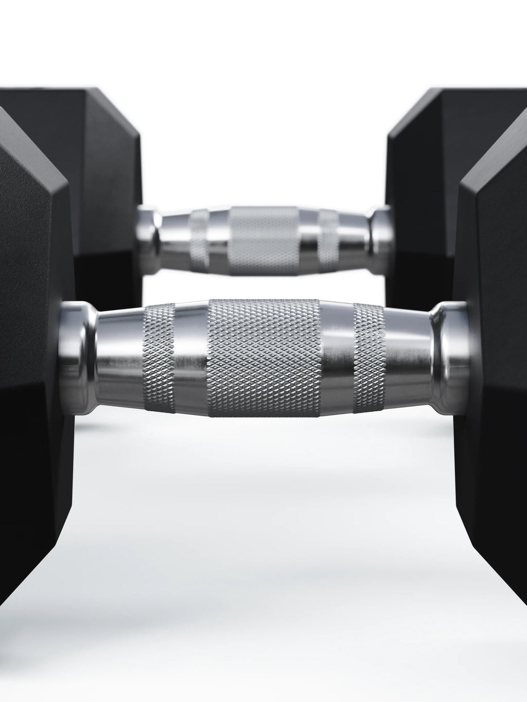 Hexagon PRO Dumbbells - hexagonal dumbbells with knurled handles, black weight, silver handles