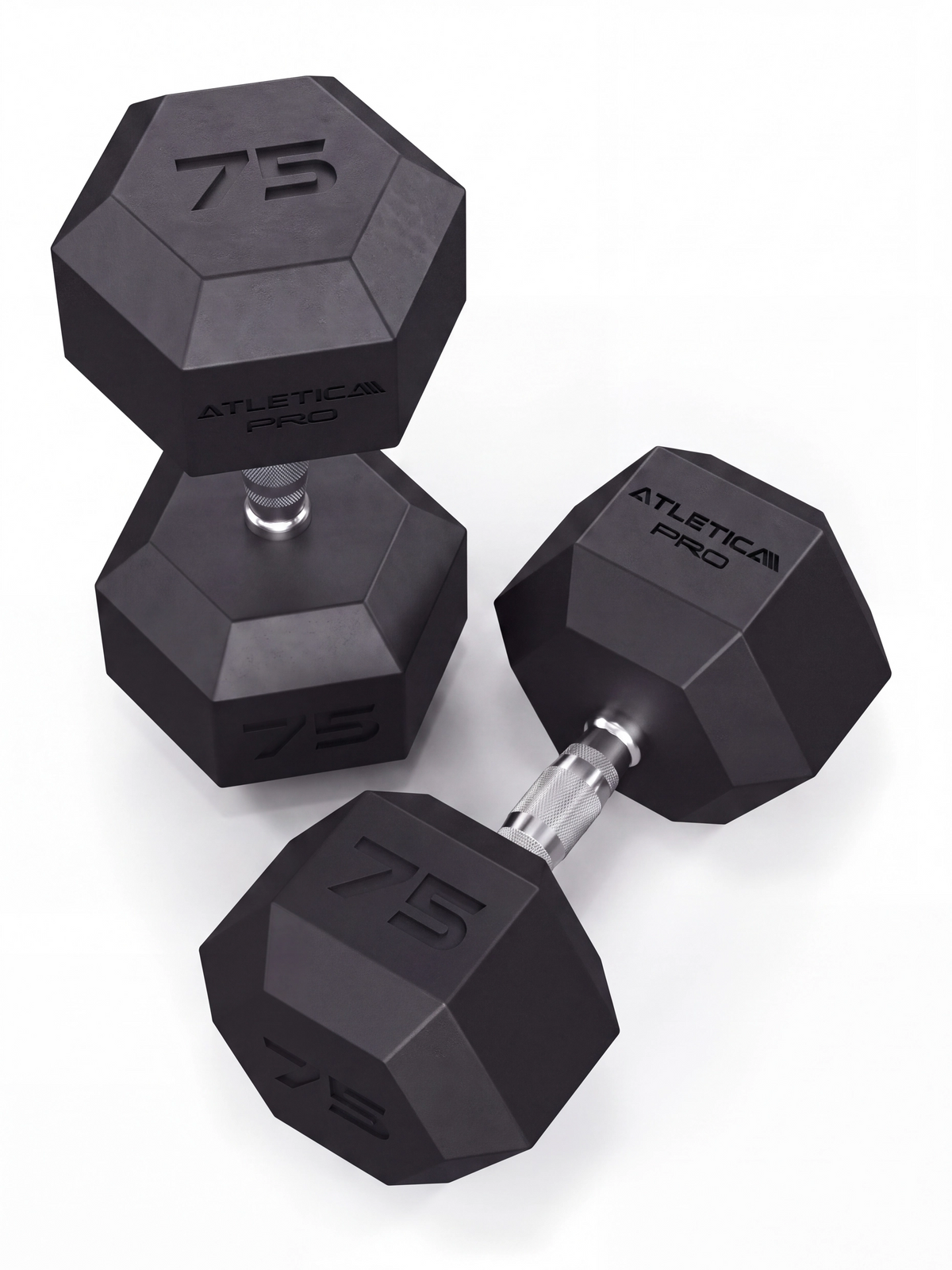 Hexagon PRO Dumbbells - Hexagonal Dumbbells, Weight 75 lb, Silver Handles