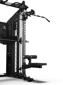 Defender Smith Machine with lat pulldown seat, barbell rest, safety bars and leg pad