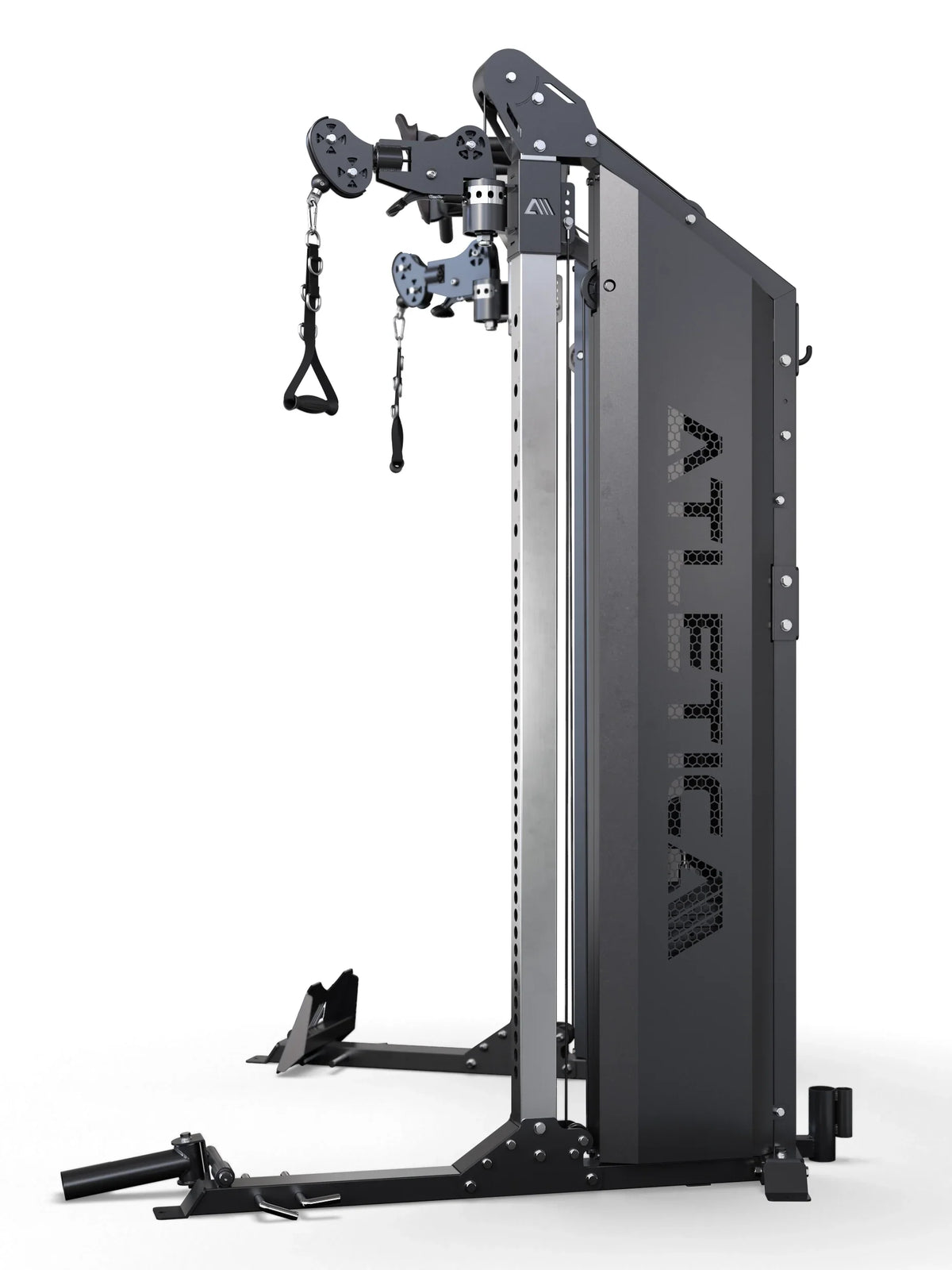 Atletica Mercury functional trainer, side view of the frame with brand lettering and handle