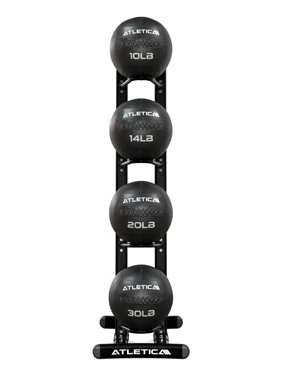 Atletica WallBall Stand equipped with 4 Wall Balls (10–25 lb) for functional training equipment