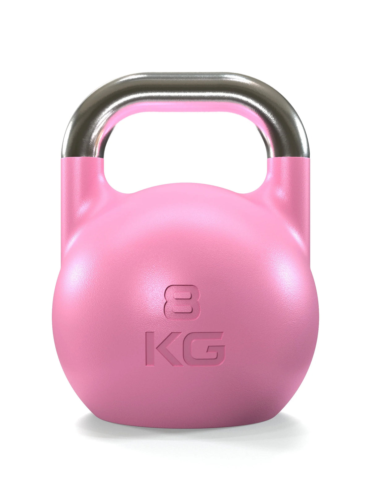 Atletica competition kettlebell 18 lb, pink, rear view with embossed weight marking