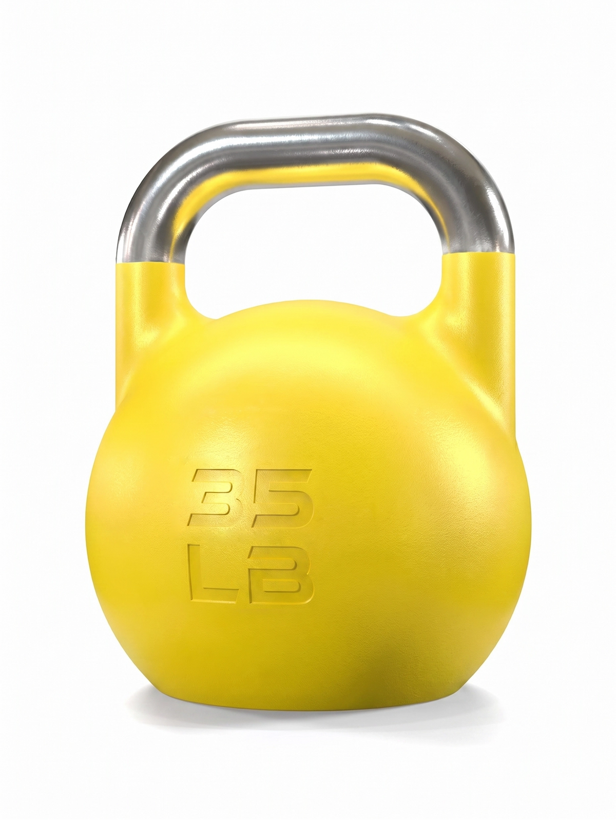 Competition Kettlebell Yellow 35 lb with smooth surface and metal handle