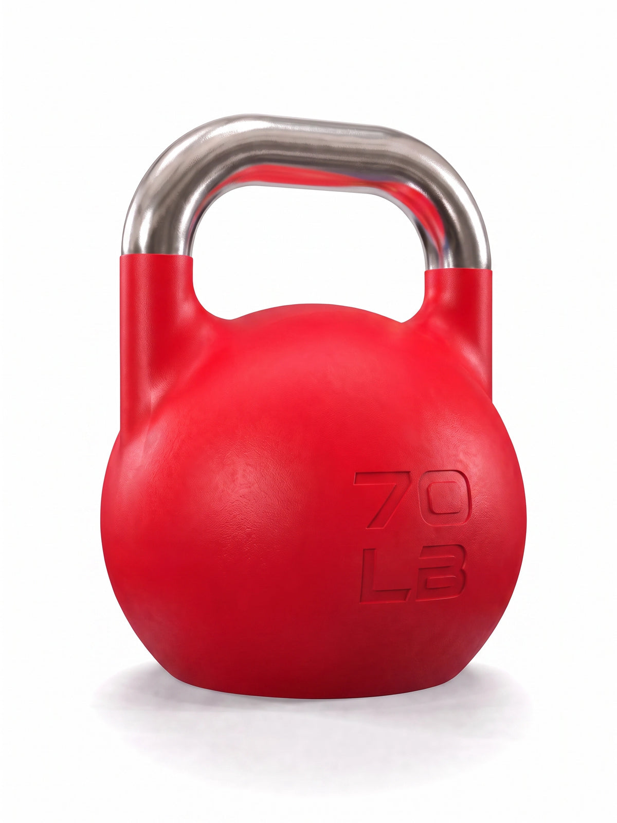 Atletica competition kettlebell 70 lb, red with chrome handle, front view