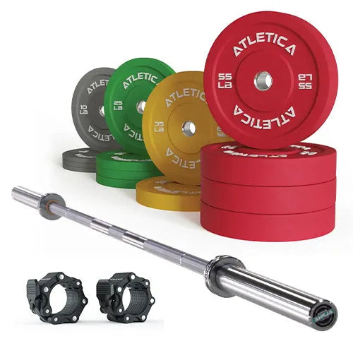 Atletica Alpha barbell set with color bumper plates 430 lb and pro collars