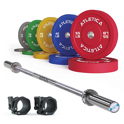 Atletica Set Zeta Barbell with Color Bumper Set 340 lb and quick-release collars