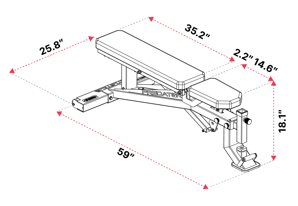 Atletica Predator Adjustable Weight Bench in incline position - with transport handle and feet