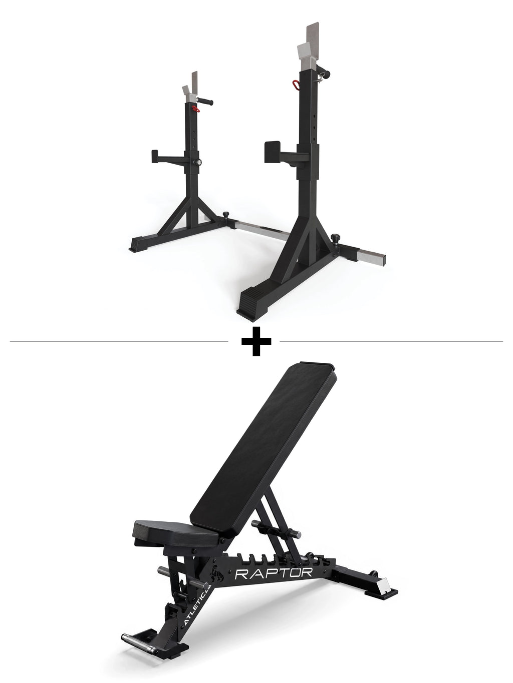 Atletica Starter Set - two freestanding squat stands, adjustable weight bench 