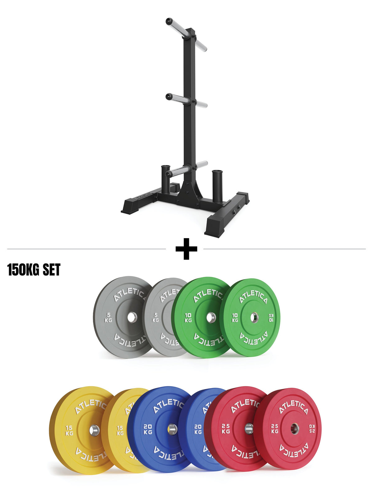 Atletica Rhino Vibe Set - Black Weight Plate Storage with 340 lb Color Bumper Plates Set