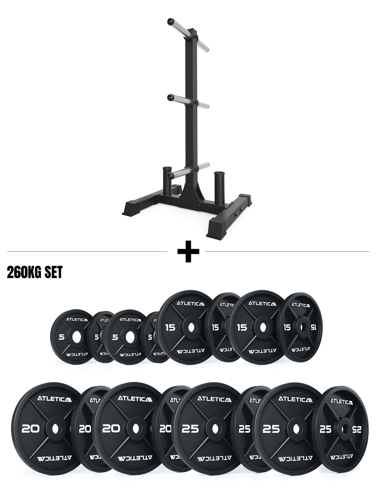 Atletica Armored Rhino Set - Rhino weight plate storage with three holders and 580 lb Iron Plates weight plates