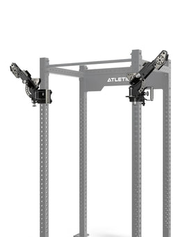 ATLETICA EXO Arms Pair on the R8 Rack – arms turned inward, 49 angle combinations for cable crossover