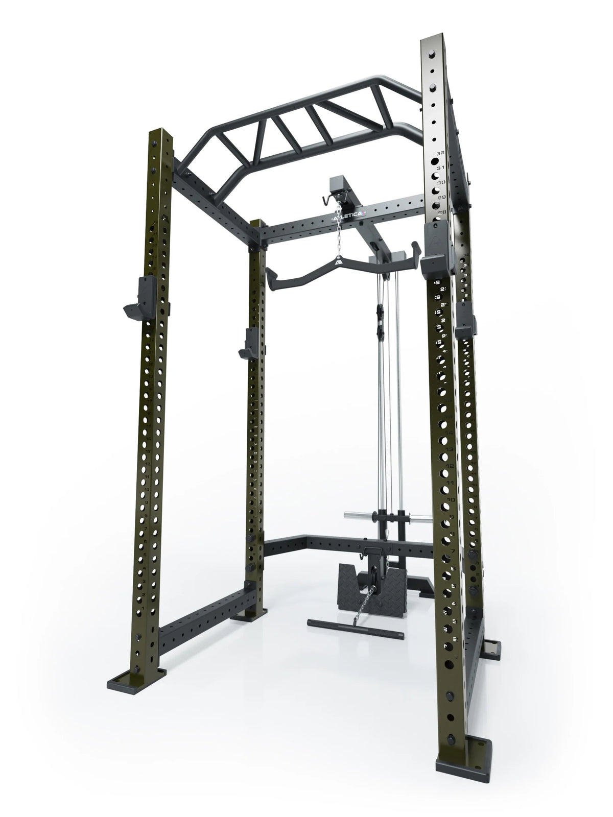 R8 BlackHawk Power Rack with Pull-Up Bar, lat pulldown station, in Military Green