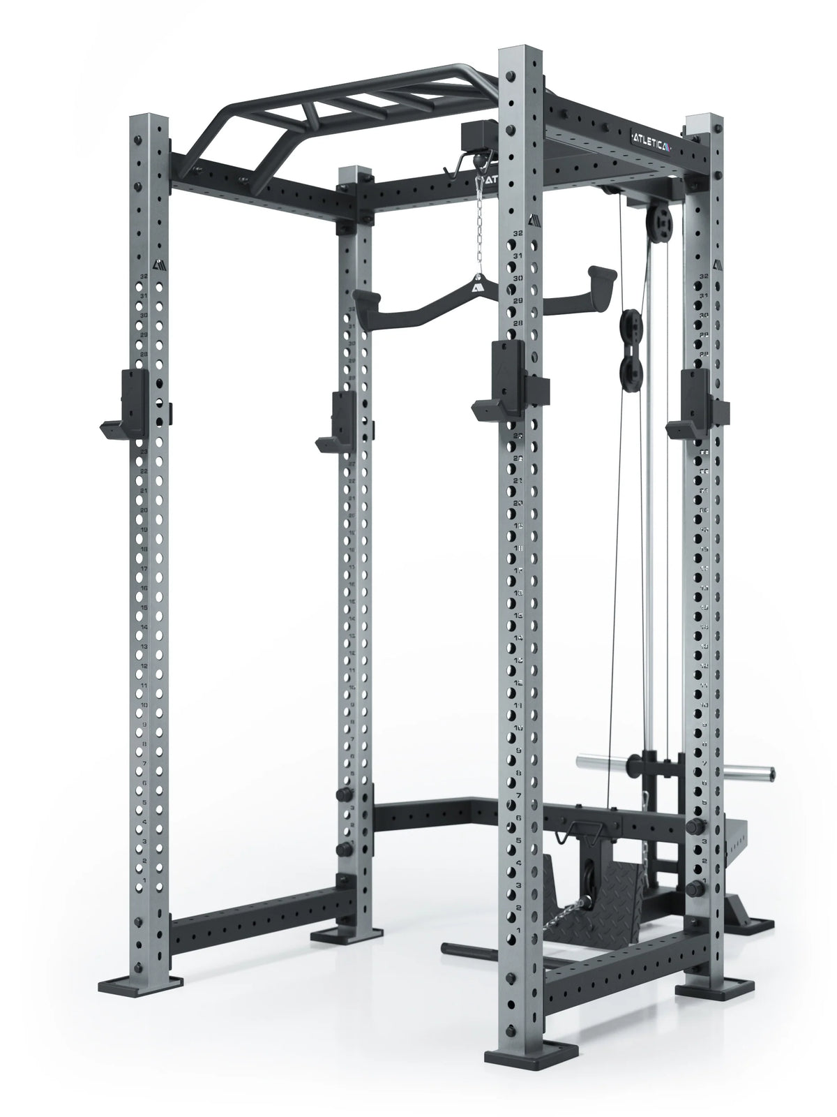 R8 BlackHawk - Power Rack Made of Stainless Steel with Pull-Up Bar, Cable Pulley, Weight Plate Mounts