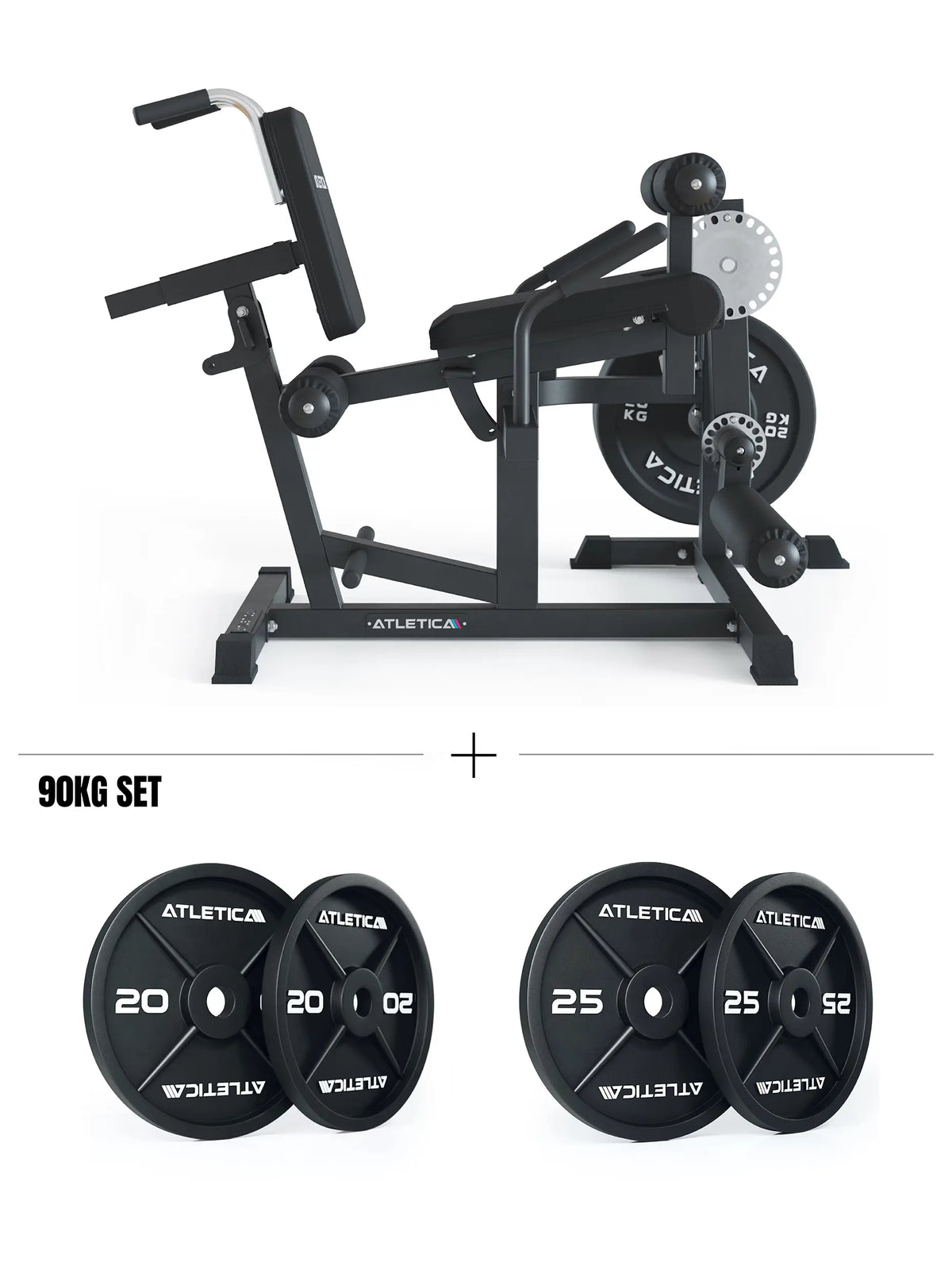 Atletica Leg Burn Set - leg curl, leg extension and 200 lb weight plates