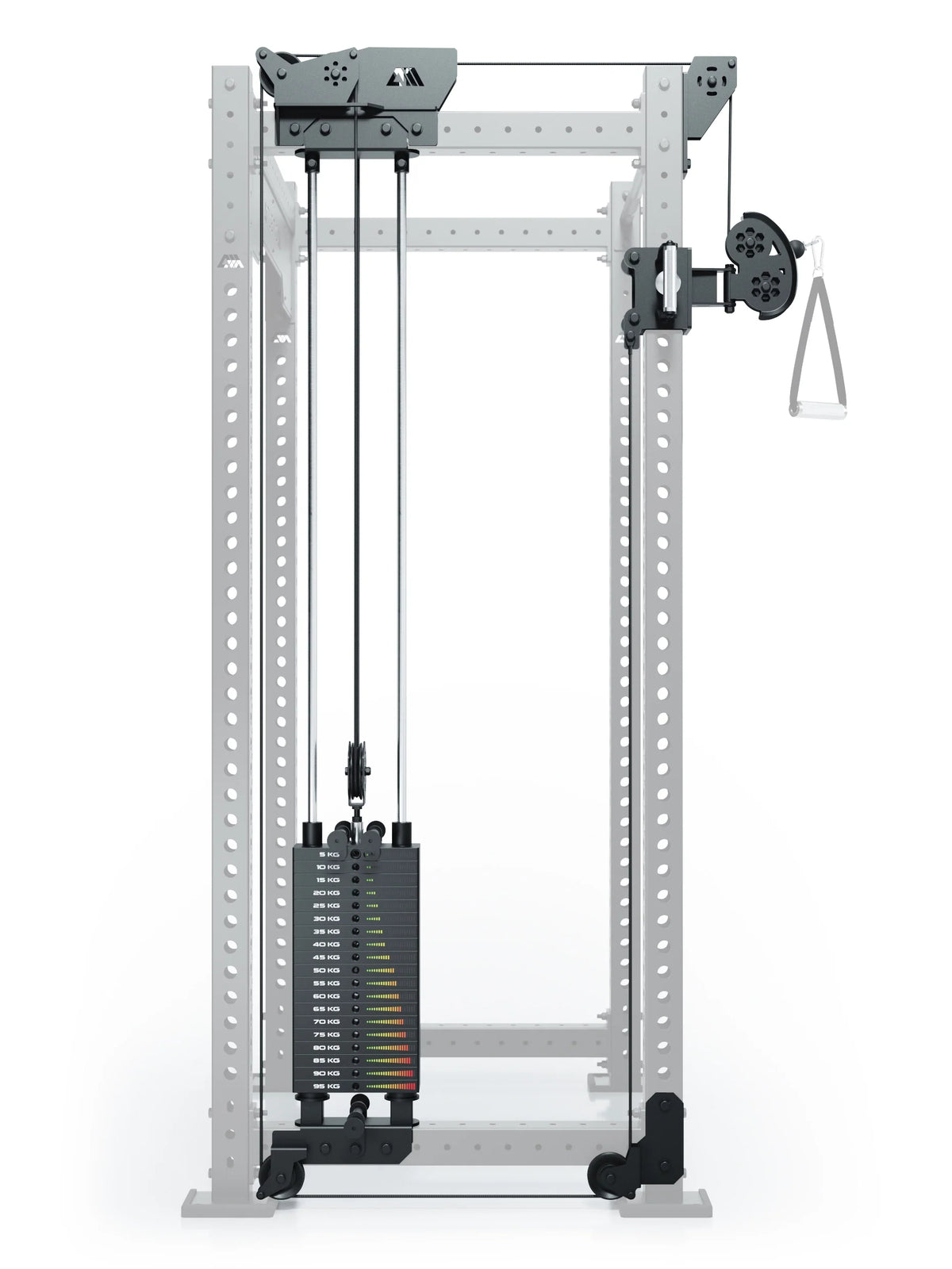 R8 Bradley Power Rack with functional trainer, weight stack, pulley wheels, handle