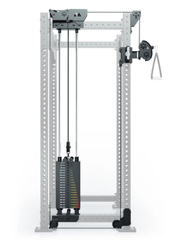 R8 Bradley Power Rack with functional trainer, weight stack, pulley wheels, handle