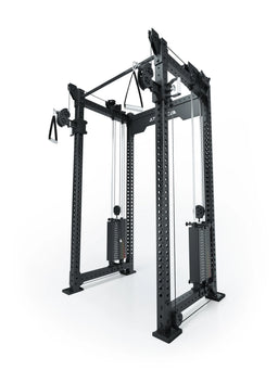 R8 Bradley Dual cable pulley attachment - cable pulley machine with two weight towers, handles and cable pulls for isolation exercises