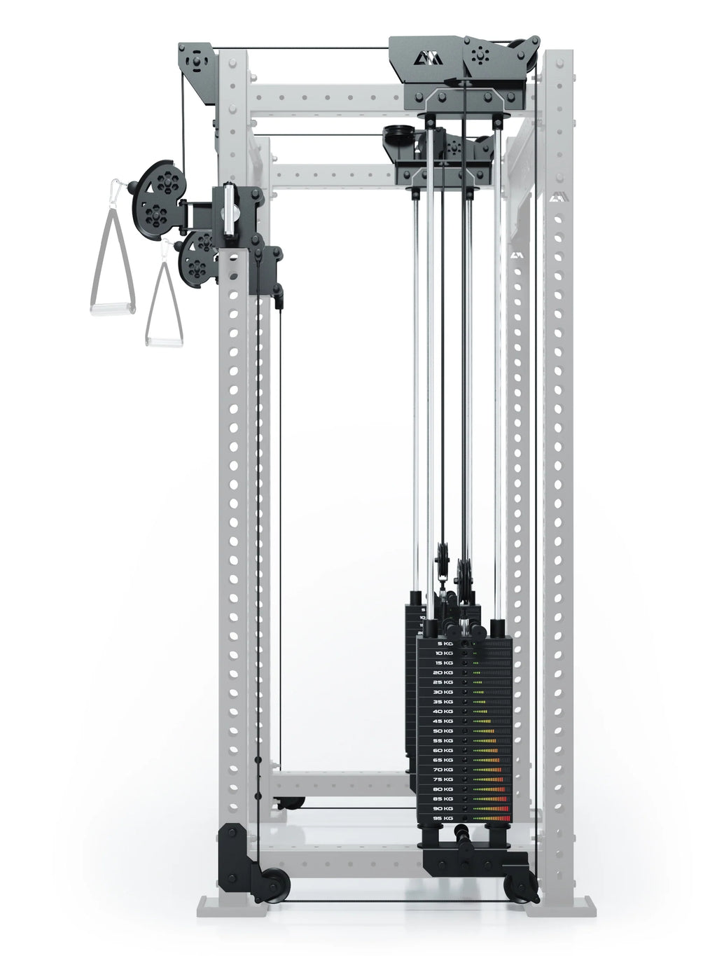 R8 Bradley Dual Cable Pulley Attachment - functional trainer with two weight stacks, handles and pulley wheels for strength training