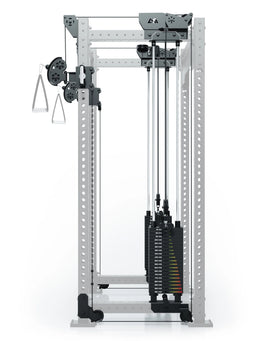 R8 Bradley Dual Cable Pulley Attachment - functional trainer with two weight stacks, handles and pulley wheels for strength training