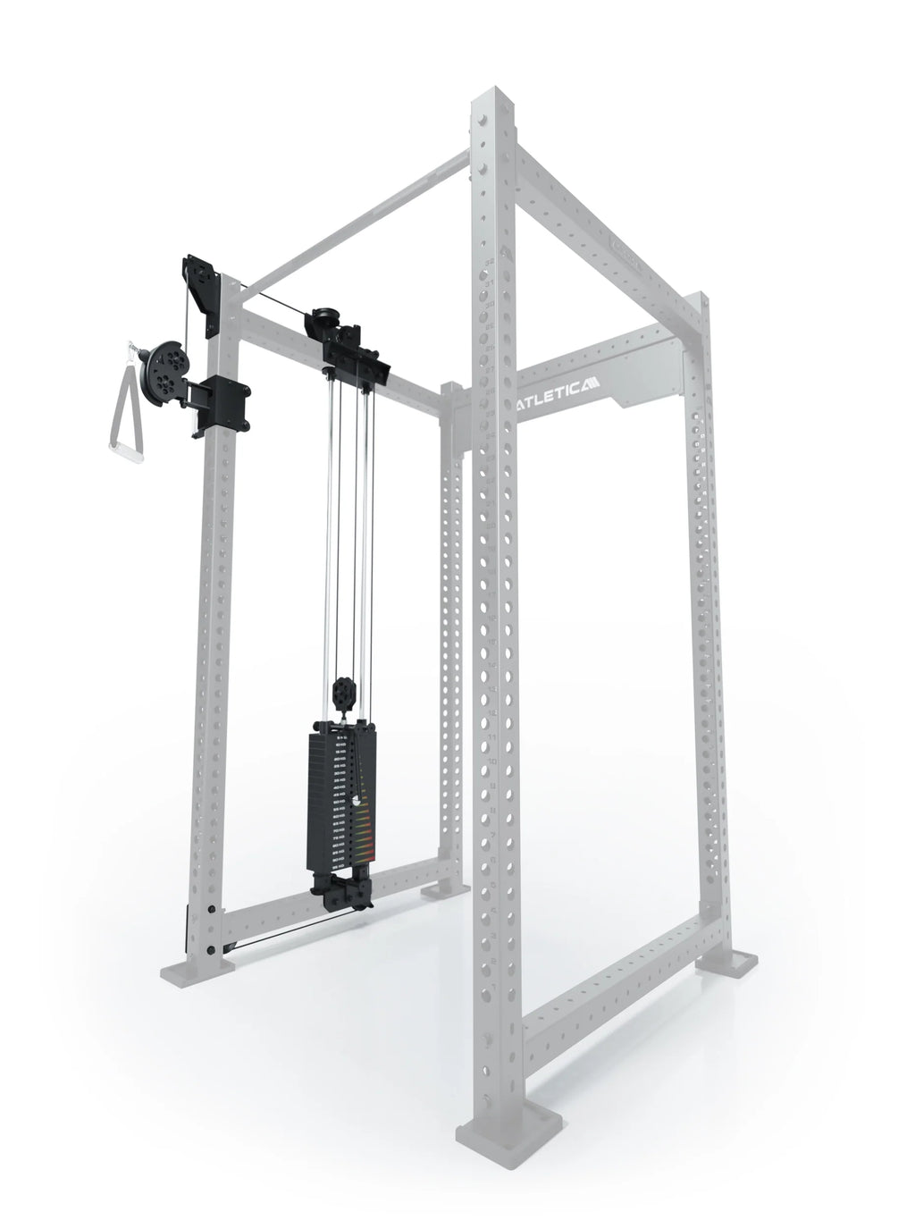 R8 Bradley - cable pulley attachment on the Power Rack, weight stack 190 lb, single-sided in the center