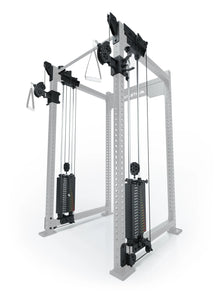 Atletica R8 Bradley Functional Trainer with two 210 lb weight stacks, pulleys, handles