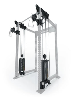 Atletica R8 Bradley Functional Trainer with two 190 lb weight stacks, pulleys, handles