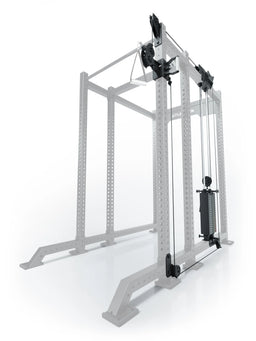 Atletica R8 Bradley 190 lb cable pulley attachment, right side, 16.5-inch crossbar, position 5, angled view