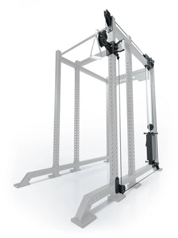 Atletica R8 Bradley 190 lb cable pulley attachment, right side, 16.5-inch crossbar, position 6, angled view