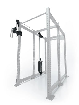 Atletica R8 Bradley 190 lb cable pulley attachment, left side, 30.5-inch crossbar, position 5, angled view