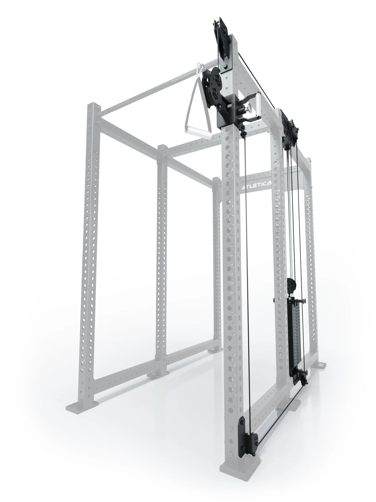 Atletica R8 Bradley 190 lb cable pulley attachment, right side, 30.5-inch crossbar, position 4, angled view