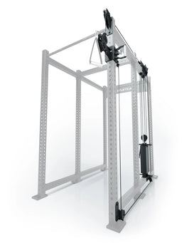 Atletica R8 Bradley 190 lb cable pulley attachment, right side, 30.5-inch crossbar, position 5, angled view