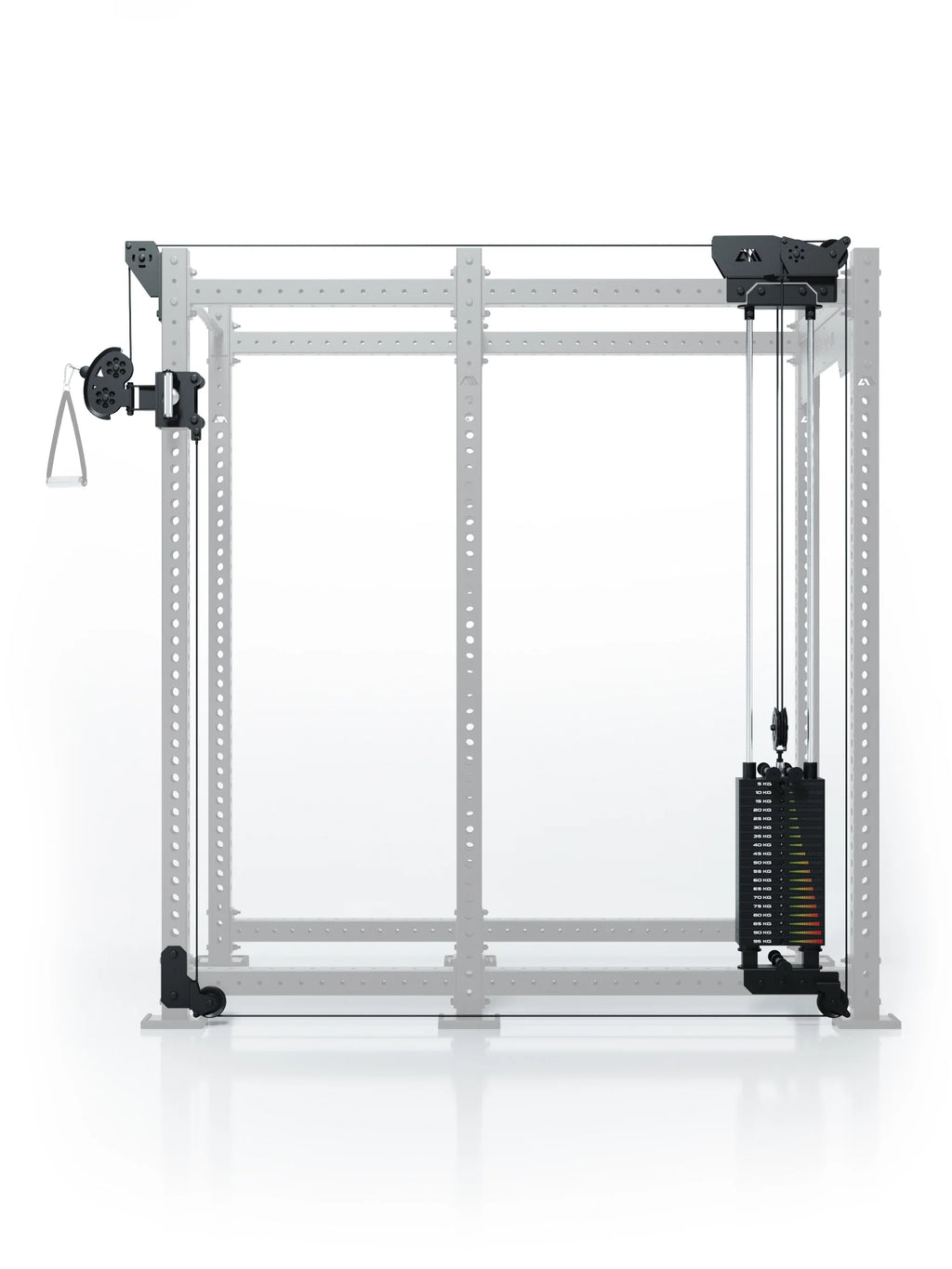 Atletica R8 Bradley 190 lb cable pulley attachment, right, 30.5-inch crossbar, rack grayed out, front view