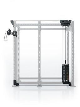 Atletica R8 Bradley 190 lb cable pulley attachment, right, 30.5-inch crossbar, rack grayed out, front view