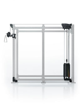 Atletica R8 Bradley 190 lb cable pulley attachment, right, 43-inch crossbar, rack grayed out, front view