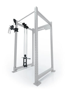 R8 Bradley Plate Loaded Cable Pulley Attachment, left, 43" depth, with weight plate holders, position 2