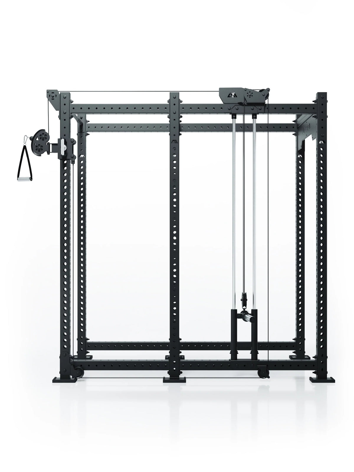 Atletica R8 Bradley plate-loaded cable attachment, right, mounted on a black rack, front view