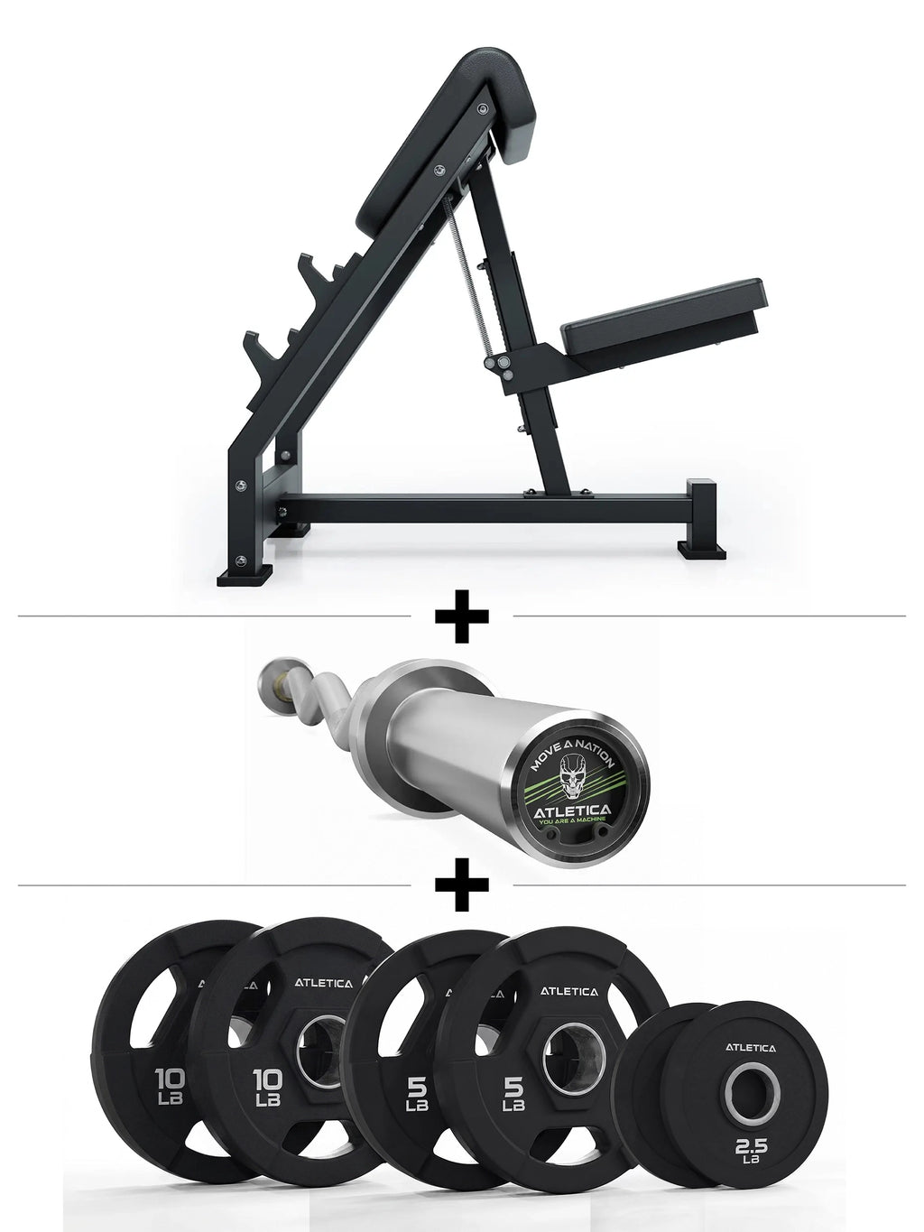 Atletica Preacher Curl SET - adjustable Curl Bench, EZ Bar and 75 lb Gripper Plates Weight Plates