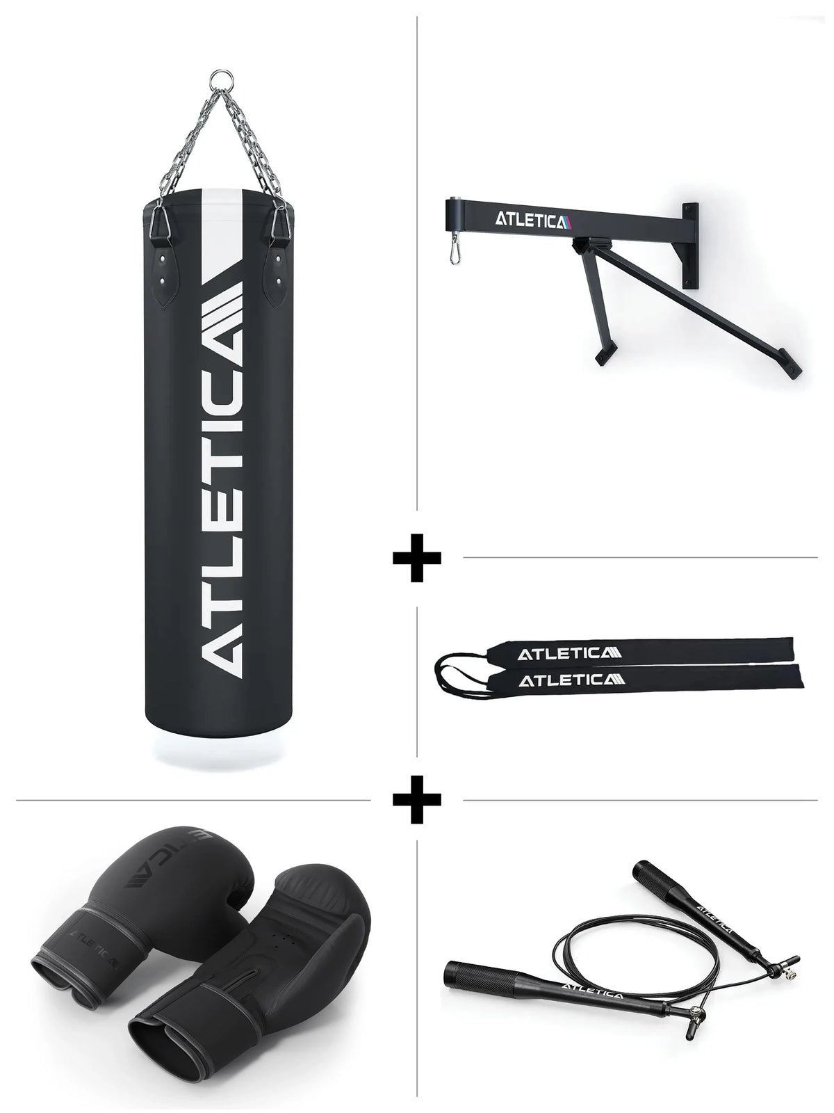 Atletica BBX Set with Punching Bag with Chain, Wall Mount, Wraps, Boxing Gloves, J1 Jump Rope