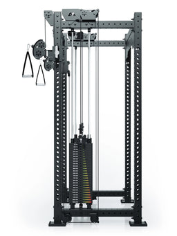 R8 Bradley Upgrade Cable Pulley Attachment with 500 lb weights, 30.5" Crossbar on the Power Rack