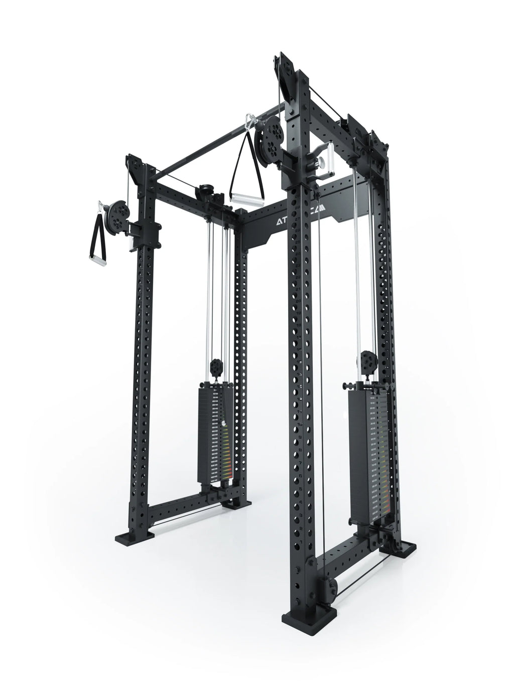 R8 Bradley Upgrade cable pulley attachment with 500 lb weights, 30.5" crossbar at the back of the Power Rack
