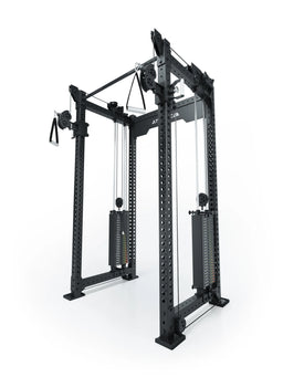 R8 Bradley Upgrade cable pulley attachment with 500 lb weights, 30.5" crossbar at the back of the Power Rack