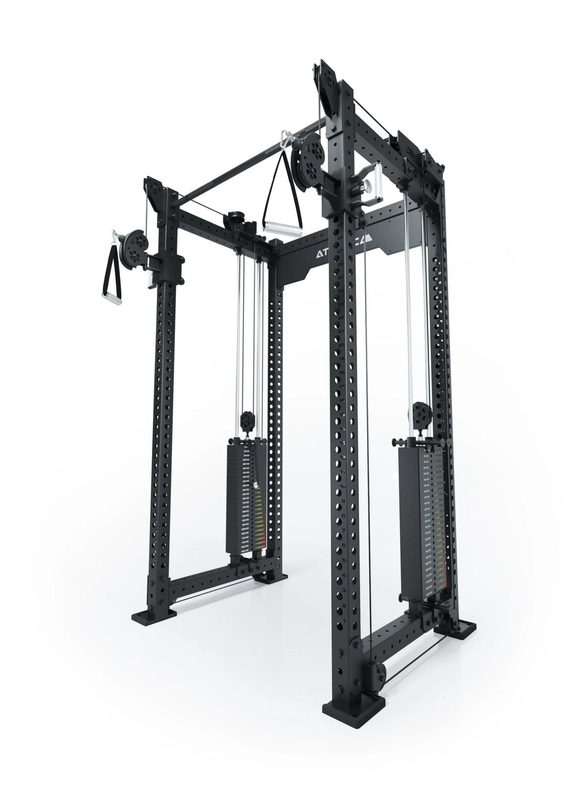 R8 Bradley Upgrade cable pulley attachment with 500 lb weights, 30.5" crossbar at the back of the Power Rack