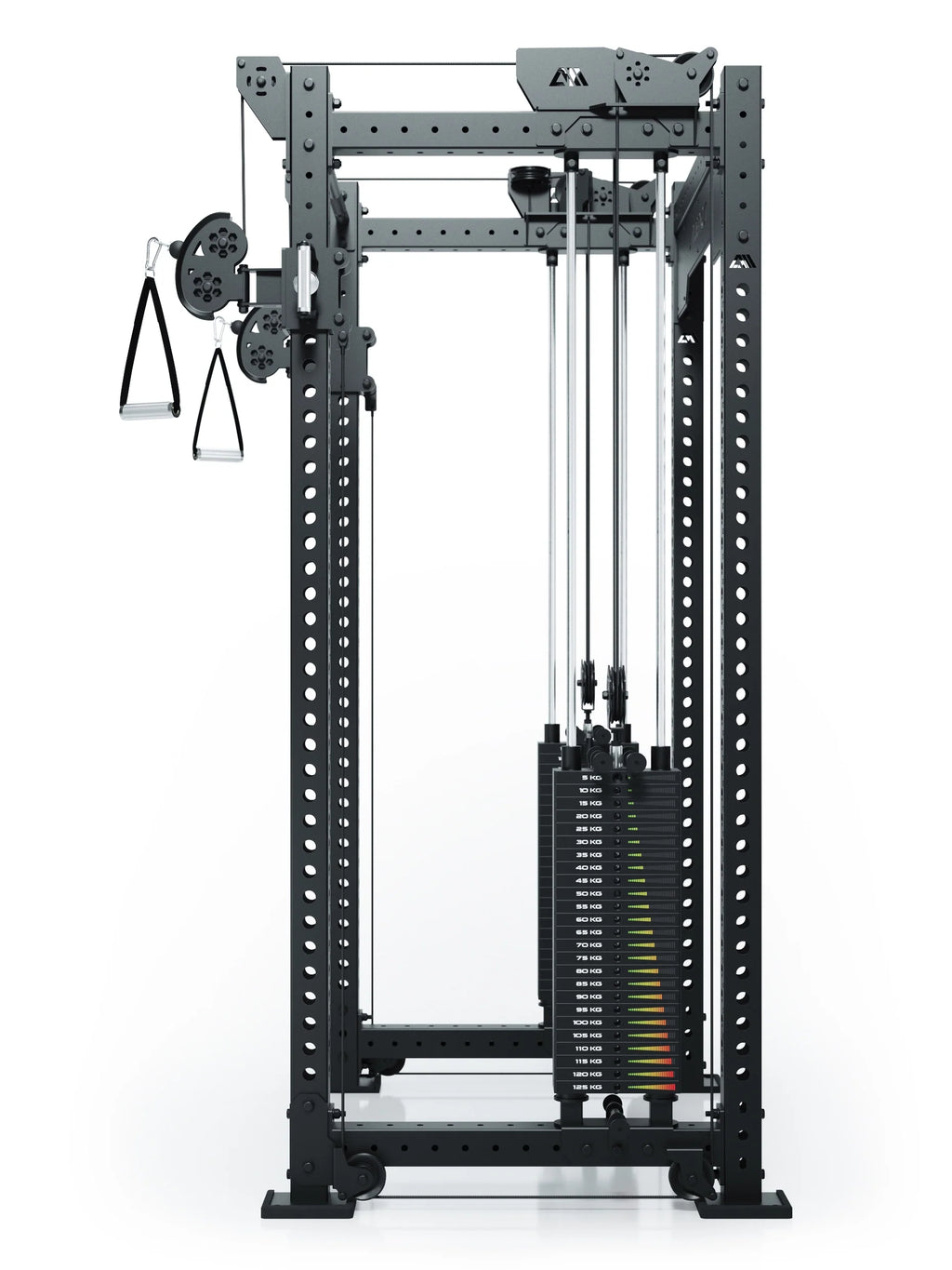 R8 Bradley Cable Pulley Attachment with 500 lb weight stack, 30.5" Crossbar at the rear of the Power Rack