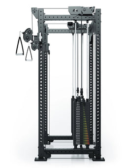 R8 Bradley Cable Pulley Attachment with 500 lb weight stack, 30.5" Crossbar at the rear of the Power Rack
