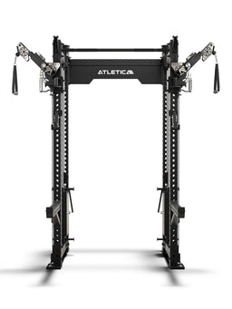 R8 Bradley EXO Power Rack with 380 lb plug-in weights, 30.5" Crossbar depth and adjustable EXO Arms