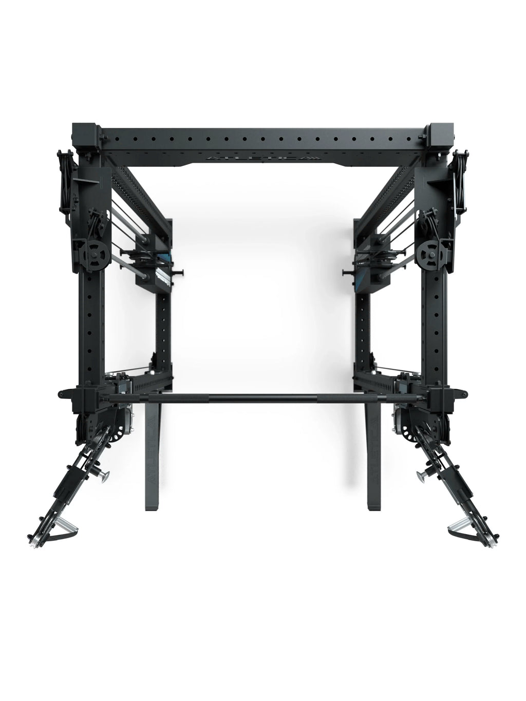 R8 Bradley EXO Power Rack with 500 lb weight stack, 30.5" crossbar depth - top view of the cage
