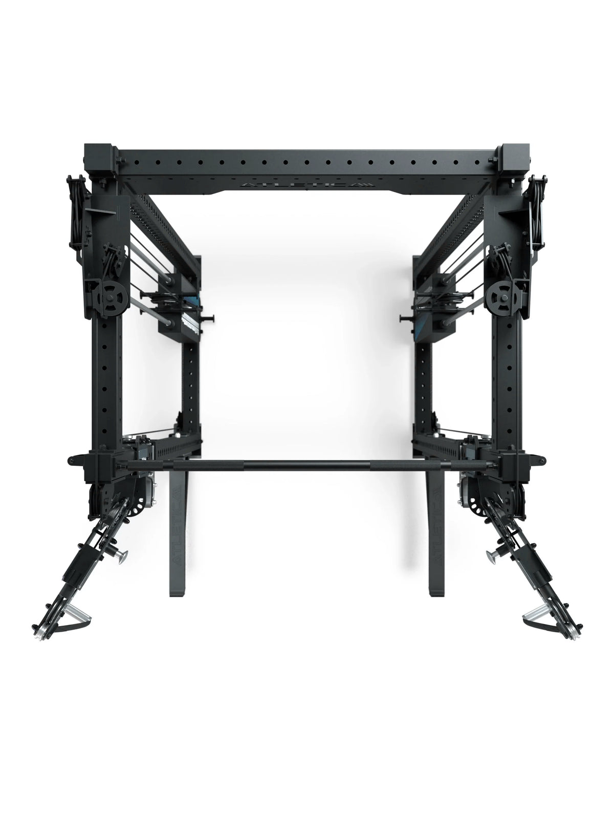 R8 Bradley EXO Power Rack with 500 lb weight stack, 30.5" crossbar depth - top view of the cage